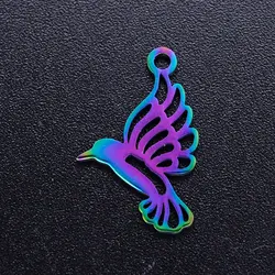 5pcs/lot 316 Stainless Steel Hummingbird DIY Charms With Rainbow Plated Wholesale Charm for Necklace Finding Charm Suppliers