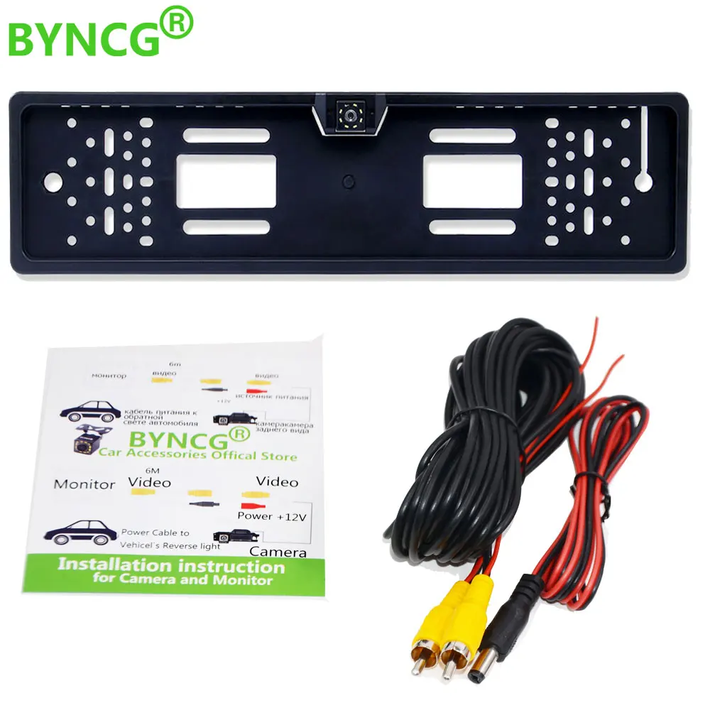 BYNCG 2021 New Arrival europejska ramka na tablicę rejestracyjną samochodu Auto cofania cofania kamera cofania 12LED uniwersalna nocna kamera CCD