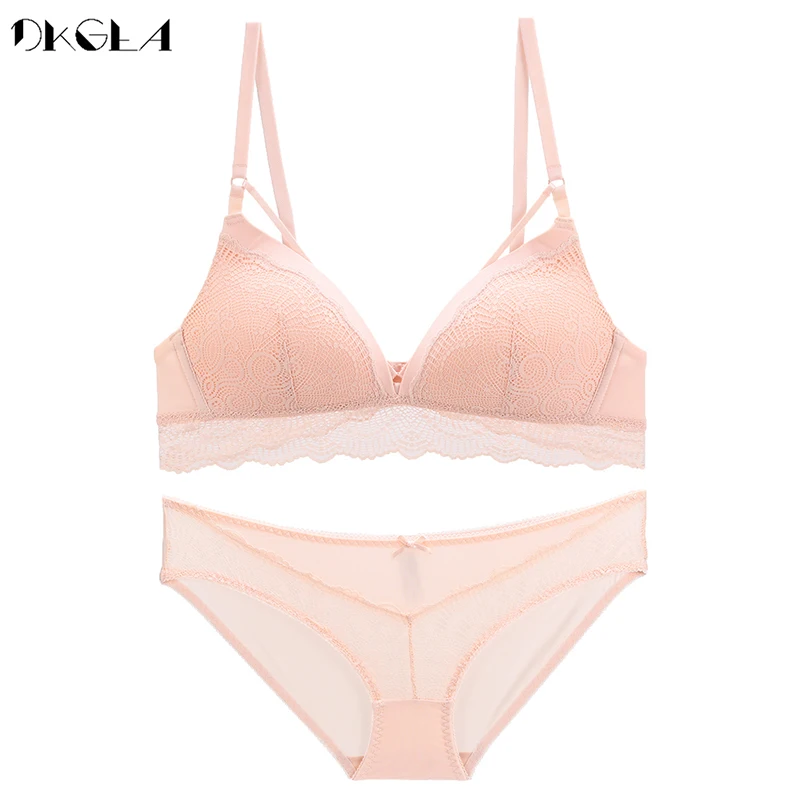 Triangle Cup Bra Set Seamless Sexy Thin Lady Brassiere Wire Free Women Lingerie Set Bandage Fashion Embroidery Lace Underwear