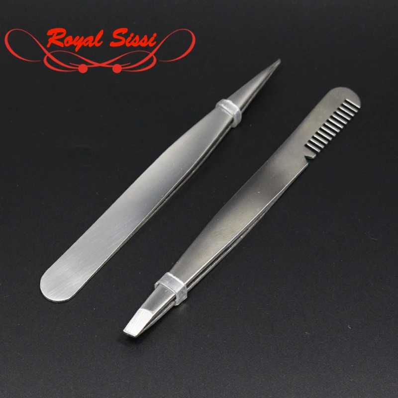 Royal Sissi 2pcs/set fly fishing tools pointed nose&incline nose stainless steel forceps tweezers with hair pettine comb attache