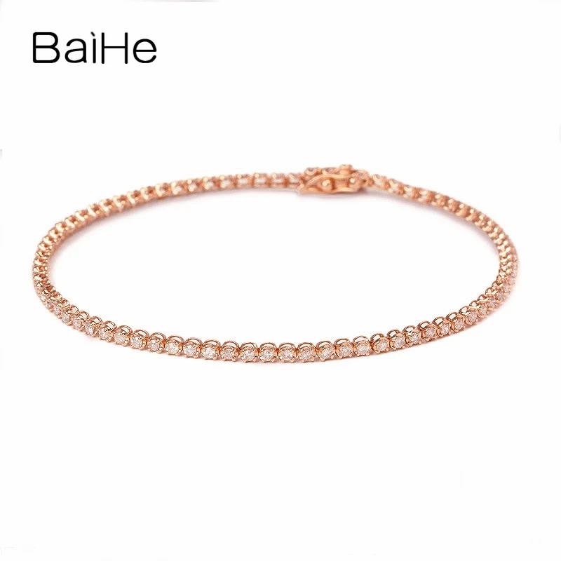 BAIHE Solid 18k Rose Gold SI/H Full Natural Diamond Bracelet Women Men Wedding Engagement Trendy Fine Jewelry フルダイヤモンドブレスレット