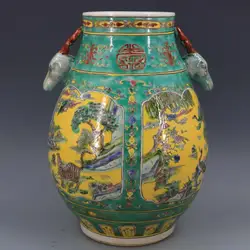 Qing Dynasty Kangxi green glaze pastel green Zodiac deer head shaped vase big vases antique home decoration porcelain antique