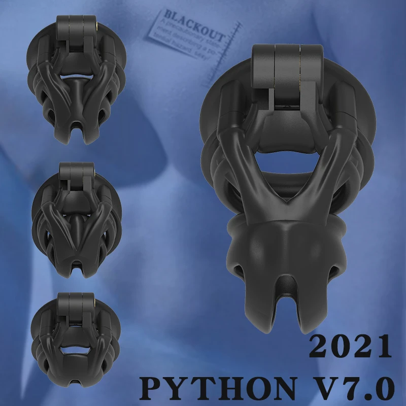 BLACKOUT 2021 New Python V7.0 EVO Cage Mamba Male Chastity Device Double-Arc Cuff Penis Ring 3D Cobra Cock Adult Sex Toys