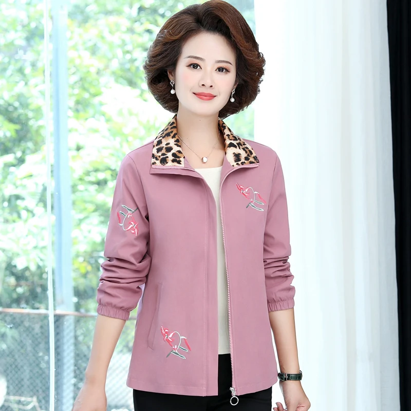 

New Mother Spring Autumn Windbreaker Coat Middle-aged Female Short Jacket Tops Women Fashion Coat With Lined Large Size 5XL