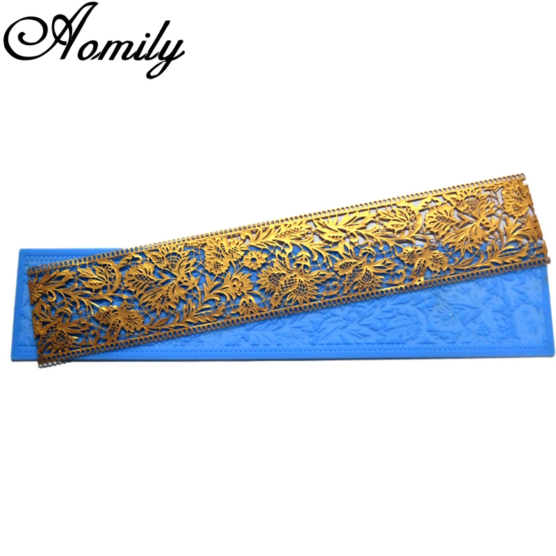 Aomily Noble Flower Lace Silicone Mold Wedding Cake Border Decoration Tool Fondant Cake 3D Mold Food Grade Mat Mould Baking Mold