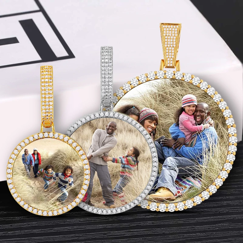 

Round Memory Medallions Customized Necklaces With Picture Pendant Hip Hop Jewelry Collocation 6mm-20mm Cuban Link Chains