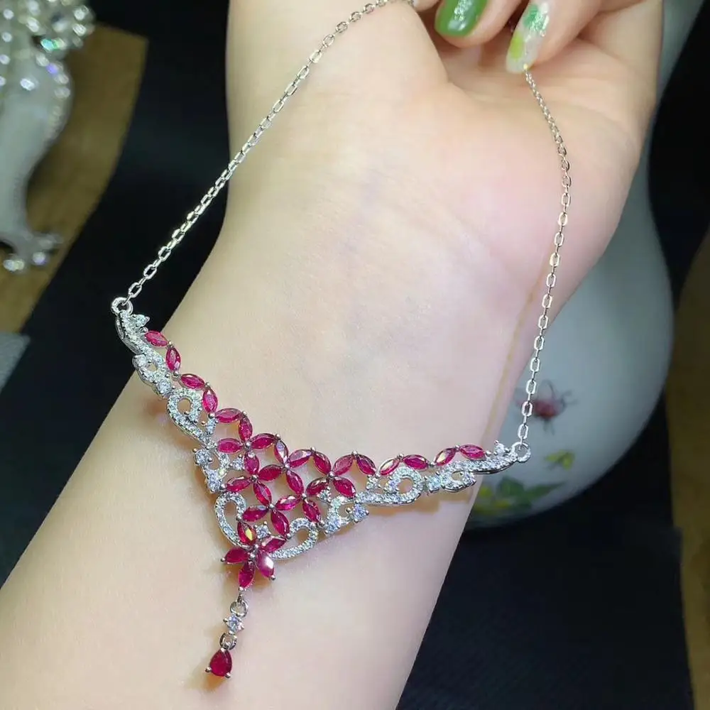 Natural ruby necklace, classic style, 925 Sterling silver, classic fashion, luxury jewelry