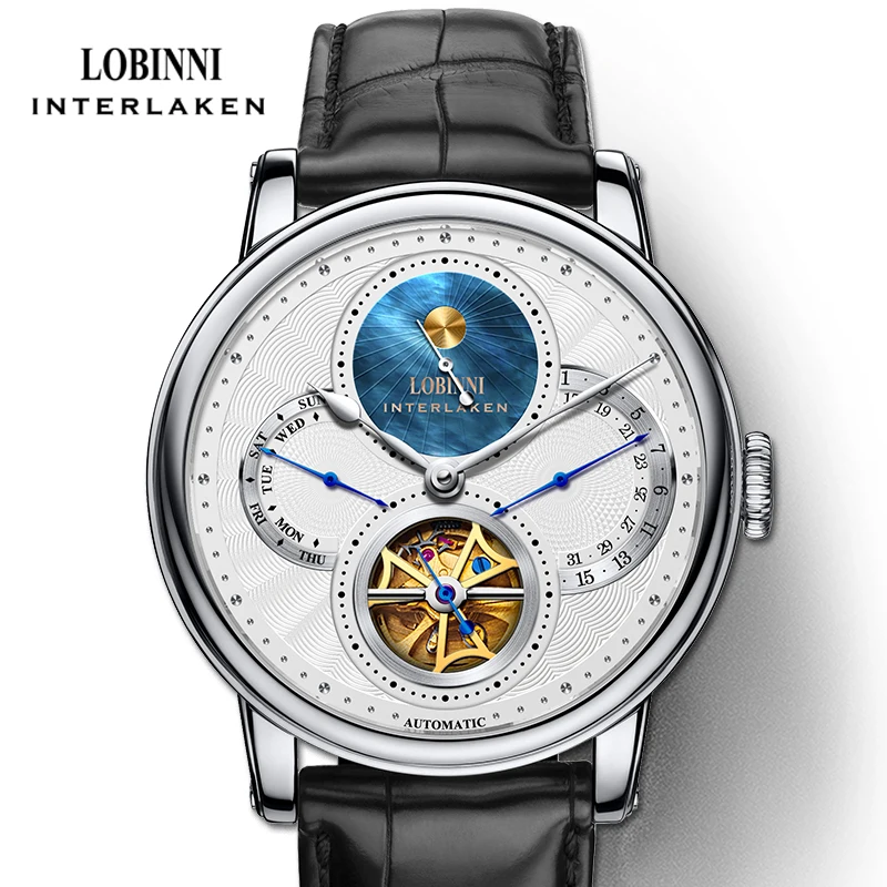 Robinni-男性用機械式サファイアガラス時計,自動巻き,防水,高品質,高級ブランド