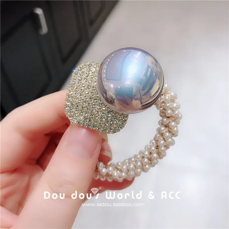 Net Red INS Rhinestone Pearl Hair Ring Head Rope Female Hair Rubber Band High Sense Hair Rope Leather Cover Headdress