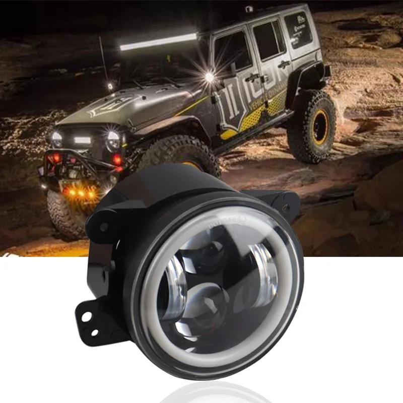 4'' with Angel Eyes Led Fog Light Auto DRL Auxiliary Lights Bulb 6000K 12V For Jeep Wrangler Harley Cars Motorcycle