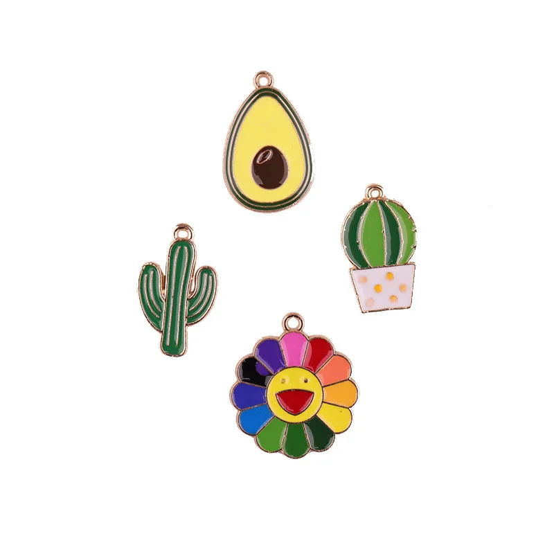 10pcs/lot  Cactus Sun Flower Avocado Enamel Charms Fashion Jewelry Earring Bracelets DIY Making Gold Color image 5