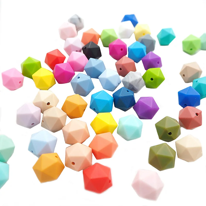 Chenkai 100pcs 17mm Silicone Icosahedron Teether Beads Baby Geometric Bead For DIY Baby Teether Necklace or bracelet Accessories