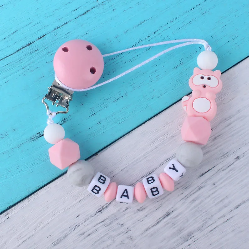 Personalized Name Handmade Silicone Pacifier Chains With Raccoon Silicone Baby Pacifier Dummy Clips Holder Chain