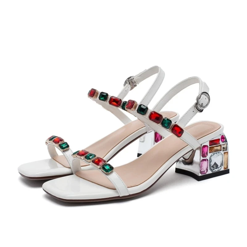 Plus Size 12 13 14 15 high heels sandals women shoes woman summer ladies One-word color drill sandals with thick heels