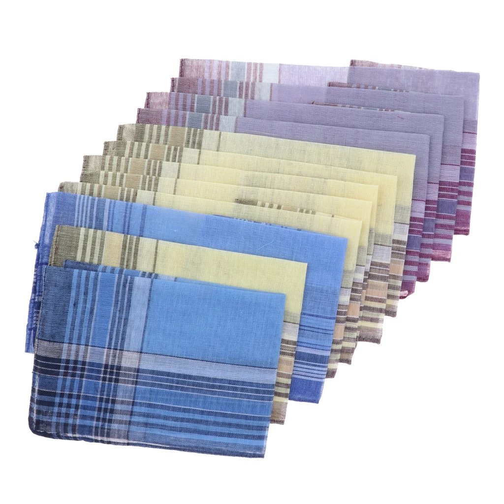 12PACK Men Women\'s Plaid Pattern Pocket Handkerchiefs Cotton Square Premium Gentleman Classic Pocket Square Wedding Party Hanky