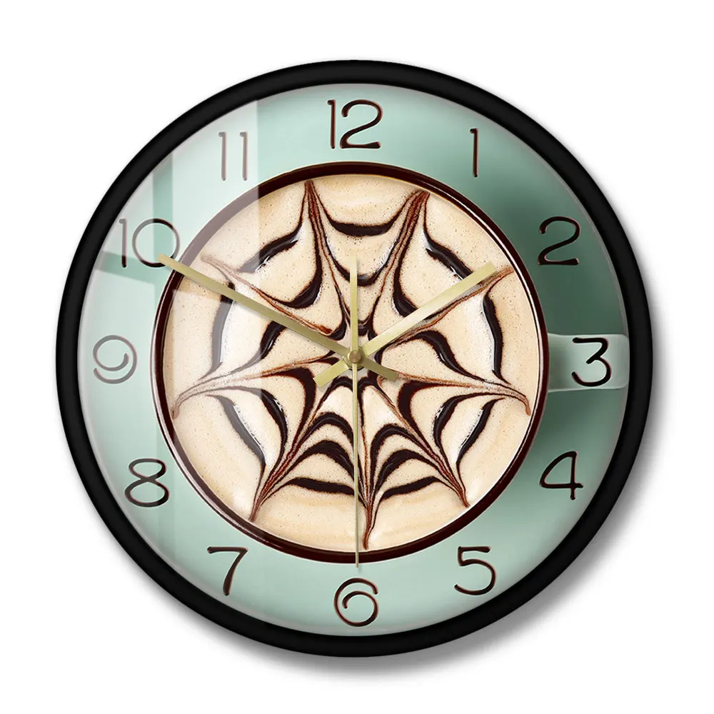 Cafe Latte Fresh Coffee Latter Silent Non-ticking Wall Clock Cappuccino Foam Art Kitchen Wall Art Clock Coffee Mania Home Decor