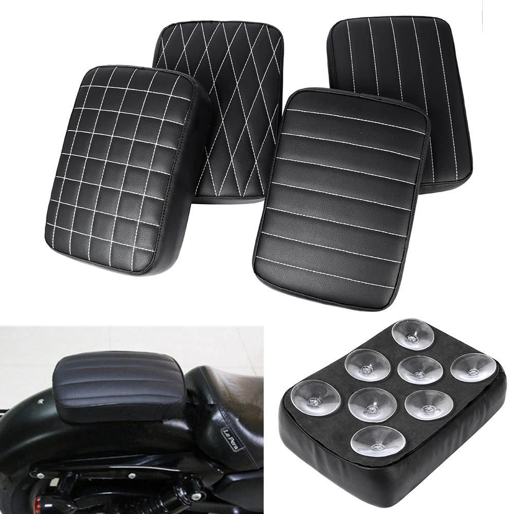 PU Leather Rectangle Rear Pillion Passenger Pad Seat w/ 8 Suction Cups For Harley Dyna Sportster Touring Cruiser Chopper Bobber