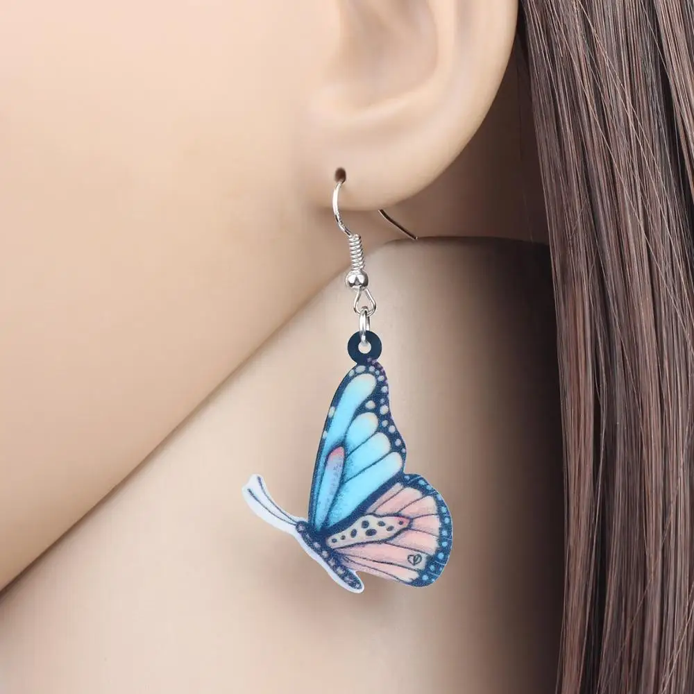 WEVENI Acrylic Vanessa Brush-footed Butterfly Earrings Cute Insect Animal Dangle Drop Jewelry For Women Girl Fashion Summer Gift