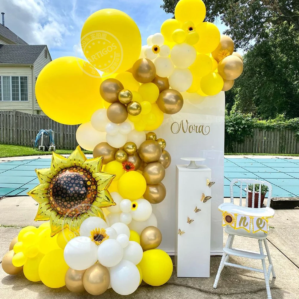 

105pcs Sunflower Foil Balloon Garland Arch Kit Yellow Latex Balloons Birthday Wedding Summer Party Decor Baby Shower Globals