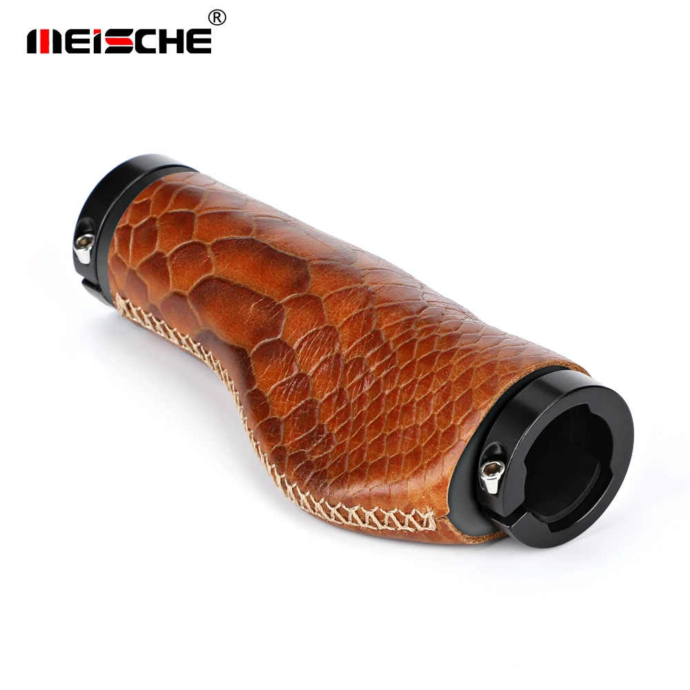 OUO الطريق دراجة قبضة الماشية الجلود مدينة الدراجة القبضات سكوتر الجبلية دراجة المقود غطاء بار ينتهي عدم الانزلاق قفل ألومنيوم #4