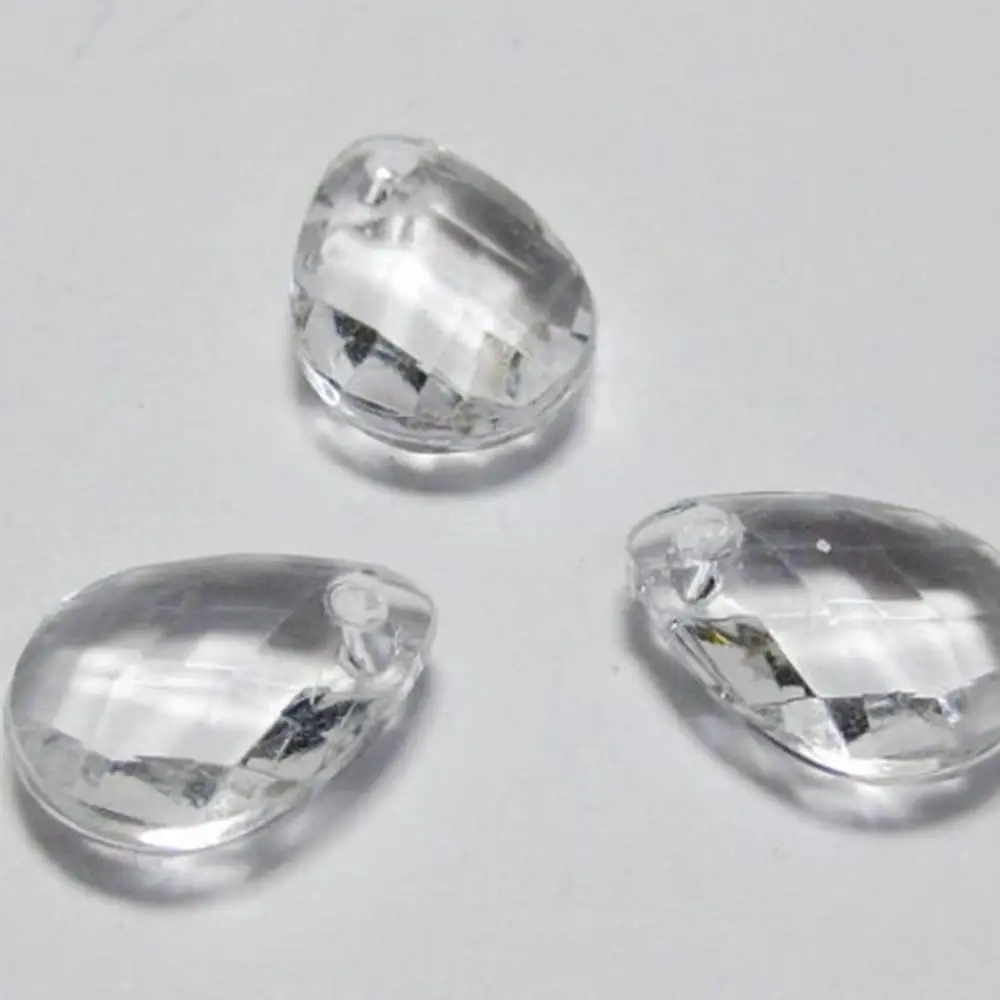 100 Clear Acrylic Faceted TearDrop Charms Pendants Top Drilled 17mm