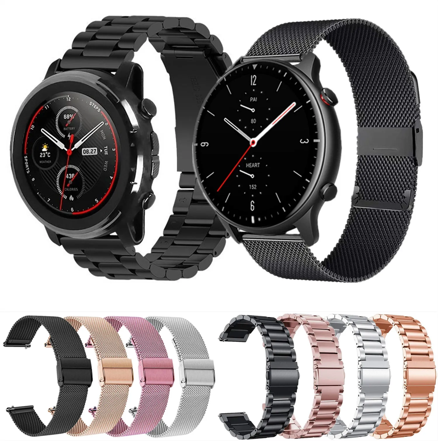 

Металлические ленты 22 мм для Huami Amazfit GTR 47 мм 2e Pace, браслет из нержавеющей стали для Xiaomi Amazfit Stratos 2 2S 3 Zepp Z, сетчатый ремешок-петля