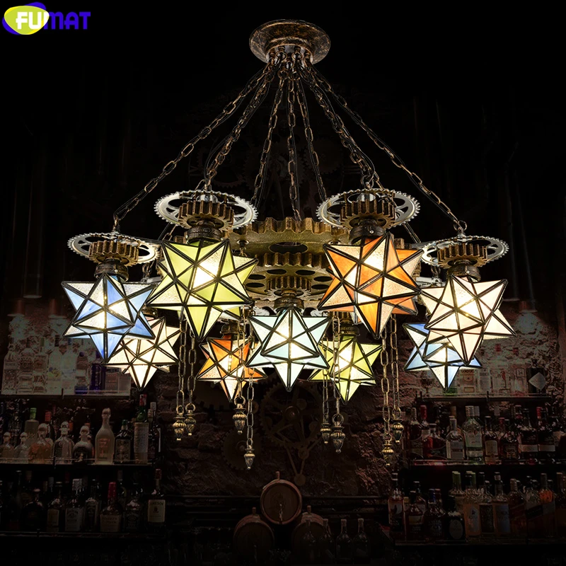 

FUMAT Multi Star Tiffany Style Loft Stained Glass Pendant Light Chandelier Lamp Hanging Lighting Fixture Arts Nordic Home Decor