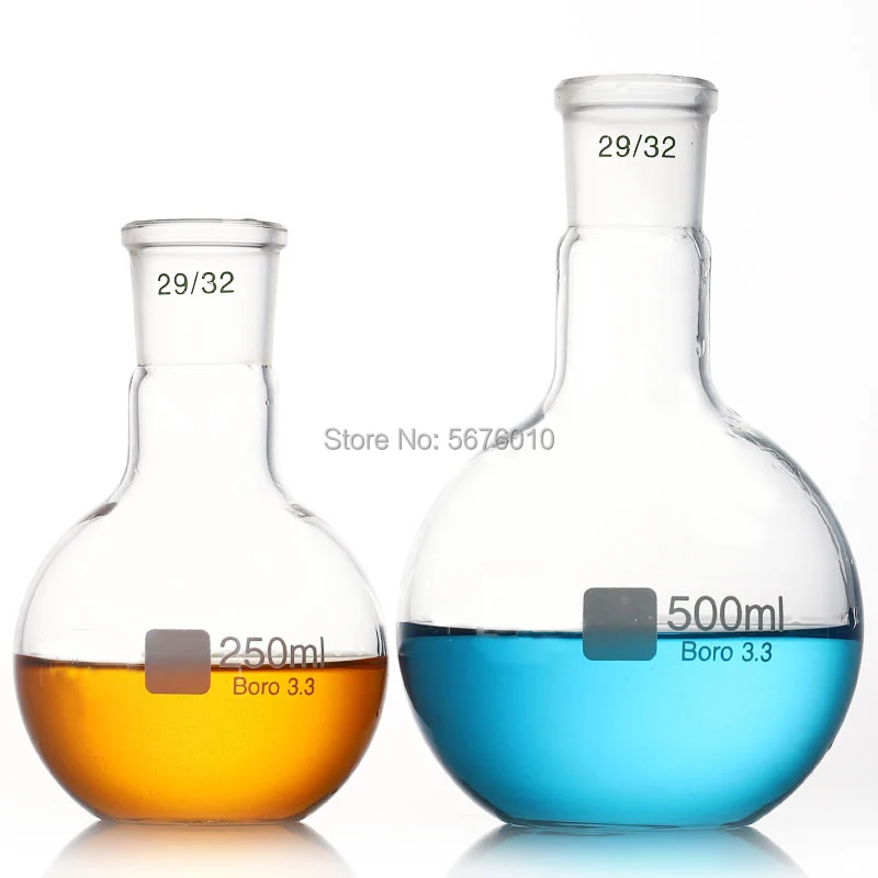 Flcopropriété de distillation standard à bouche unique conviviale rée, capacité en verre à fond plat, 50ml à 2000ml, 19 #, 24 #, 29 #, 1PC