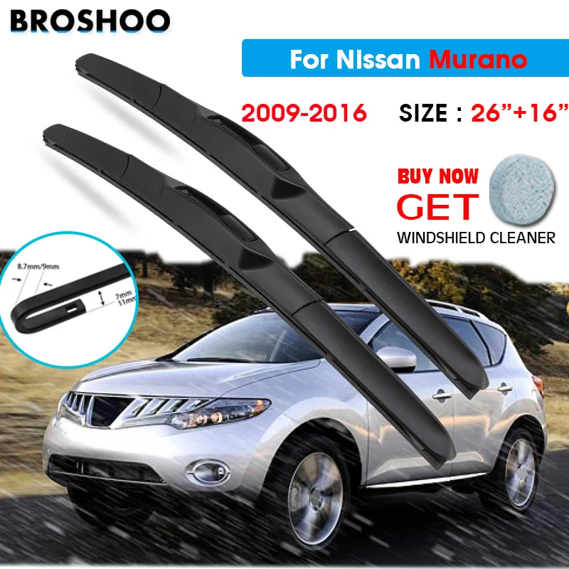 

Car Wiper Blade For Nissan Murano 26"+16" 2009-2016 Windscreen Windshield Wipers Blades Window Wash Fit U Hook Arms