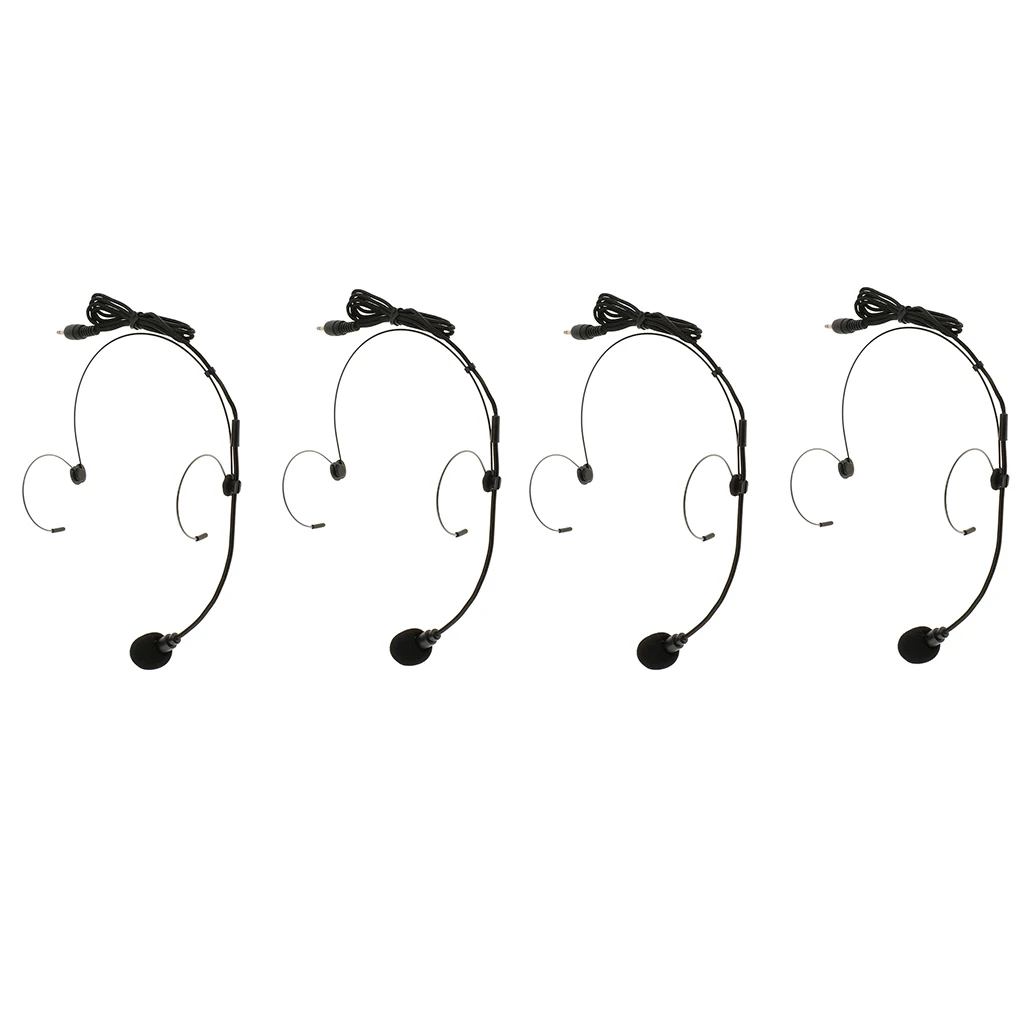 4pcs Ear Hook Wired Headset Headworn Microphone Black 3.5mm Straight Angle