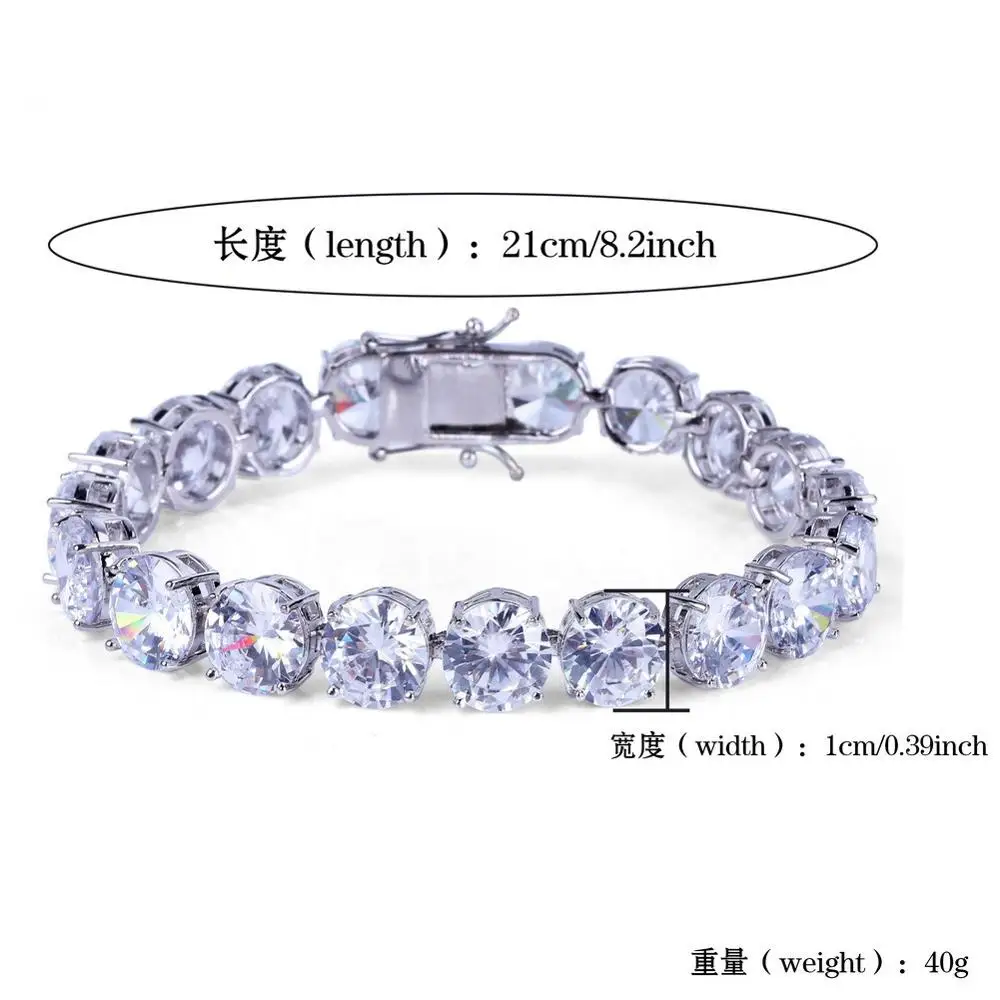 10mm AAA+ Cubic Zirconia Bling Iced Out Tennis Bracelet for Men Hip Hop Rapper Jewelry Silver Color 1 Row CZ Charm Bracelets