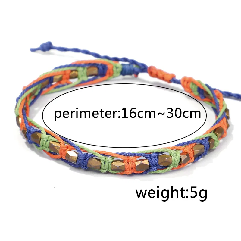 Creative Colorful Tibetan Buddhism Wax Rope Bracelet Handmade Weave with Irregular Copper Beads Multi-Layer Friendship Jewelry