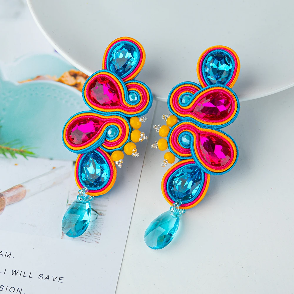 Soutache Handmade Luxury Long earrings Women Fashion Soutache Jewelry 2023 Crystal Accseeories Color Boho Dangle Earring Gift