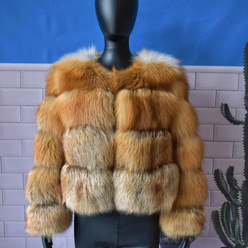 Winter Women Real Natural Raccoon Silver Fox Fur Short Detachable Sleeve Coat Vest