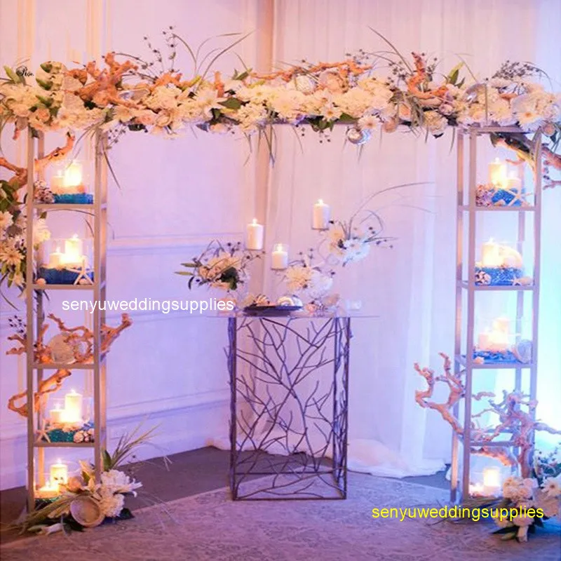200cm tall 2pcs Wedding Event Party Supplies gold metal Flower floral arch Backdrop Stage Decorations