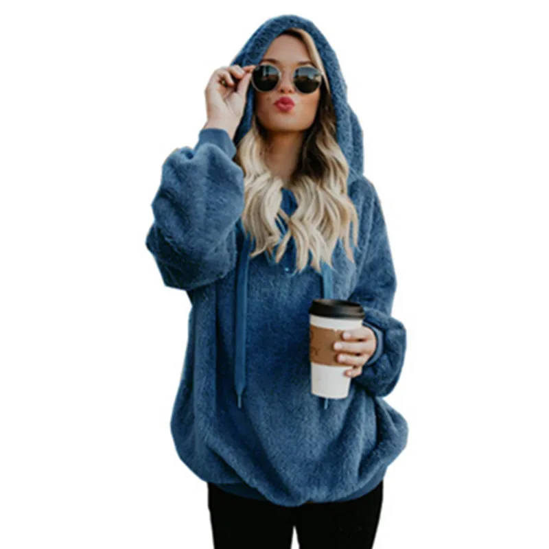 S-5XL Winter Women Sweatshirt Female Hooded Velvet Sweatshirt Tops Plush Fluffy Hoodie Harajuku Female Colthes A155