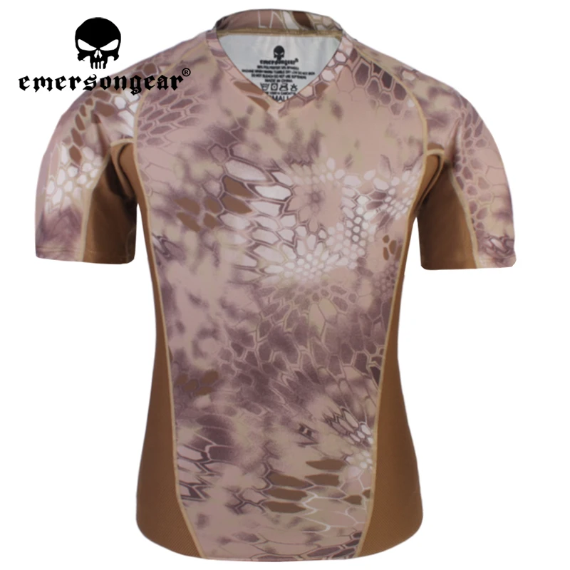 Emersongear Tactical Skin Tight Base Layer Shirt Running Hiking Summer Shirt V-Neck Camo Stretched Shirt Quick Drying