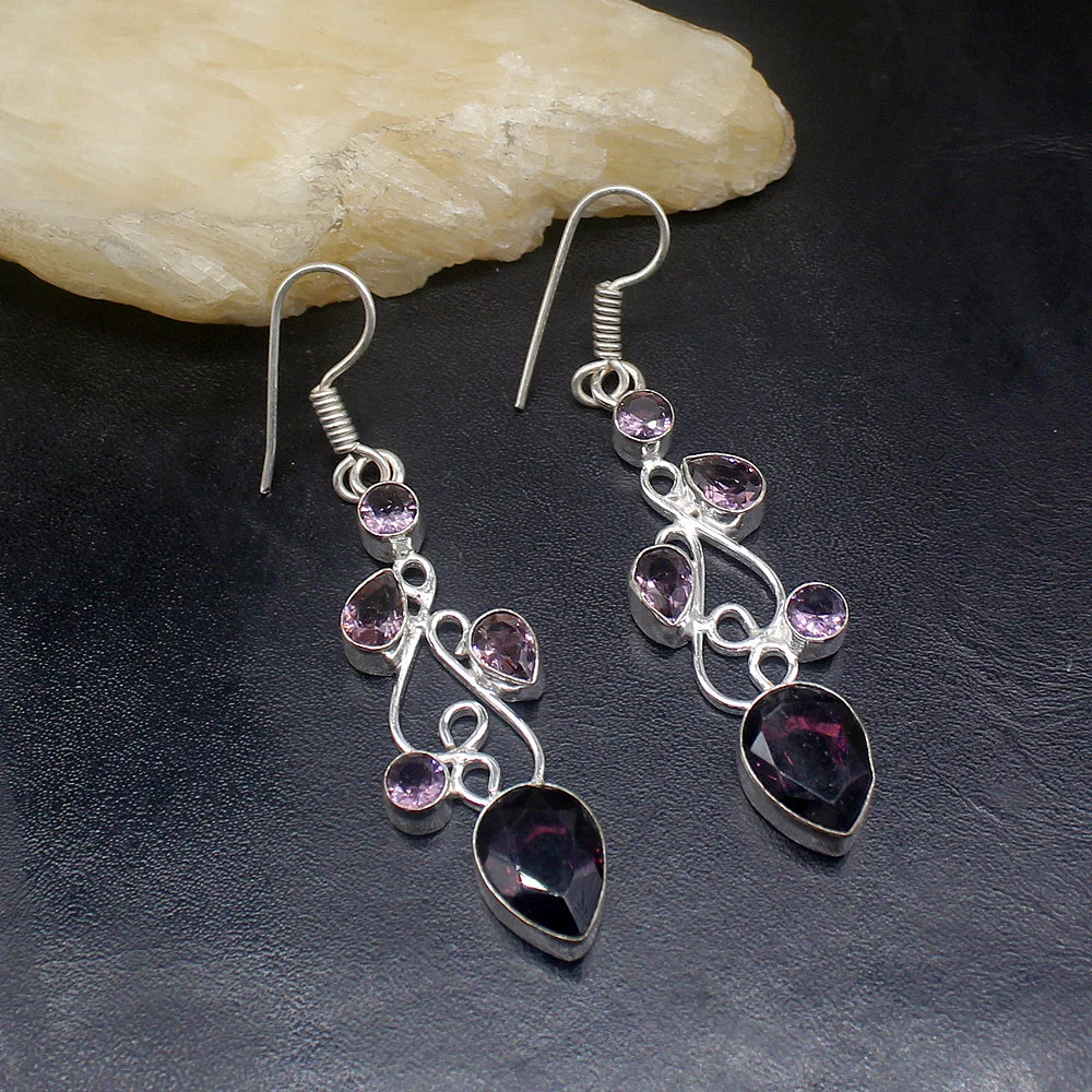 Gemstonefactory Big Promotion Single Unique 925 Silver Purple Amethyst Perfect Women Ladies Gift Dangle Drop Earrings 20211788