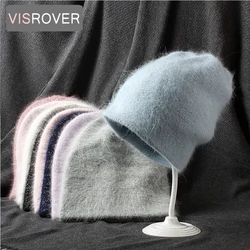 VISROVER 10 colorways rabbit fur lurex woman winter hat solid color autumn beanies best matched Warm soft bonnet skullies Gift