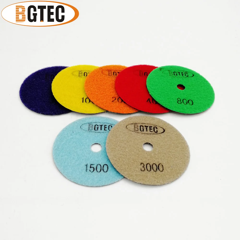 BGTEC-almohadilla de pulido de resina flexible de diamante seco, disco de molienda de 4 pulgadas para granito y mármol, 100mm, #30 a #3000, 7 unids/set por juego