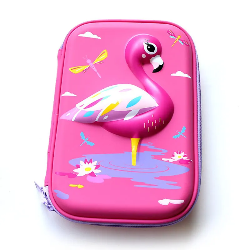 3D Flamingo Cartoon Children Pencil Case EVA Waterproof Kids Student Pen Stationery Box Make Up Cosmetic Storage Bag Organizer