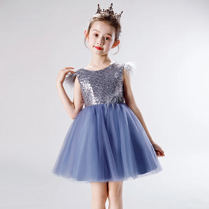 

Blue Lace Girl Summer Dress Weddings Party dress for Girls Sequined Princess Gown Pageant Flower Girl Dress For First Communion