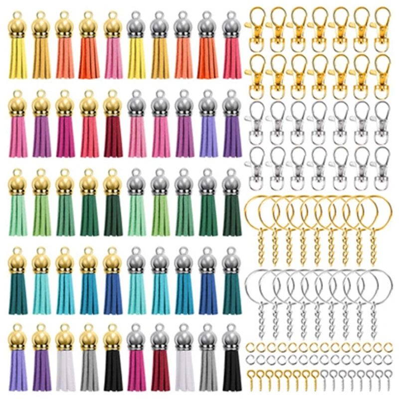 350 Pcs/Set Key Chain Rings Pendants Keychain Tassel DIY Crafts Jewelry Earrings Making Accessories