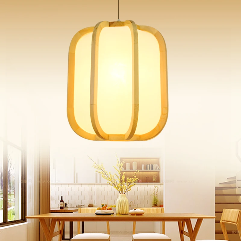 Japanese Style Tatami Solid Wood Pinus Sylvestris Winter Melo Pendant Light WitAcrylic Lamp Fixture Bedroom