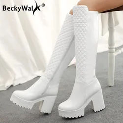 Square High Heels Riding Boots Women Thick Platform Women's Knee High Boots Roma Botas Mujer Sexy Winter Shoes Woman WSH3689