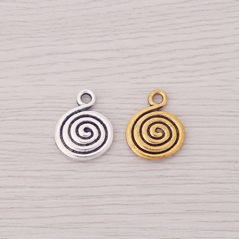 30 X Swirl Spiraal Vortex Ronde Charms 2 Zijdig Hangers Voor Armband Ketting Sieraden Maken Bevindingen 17x14mm