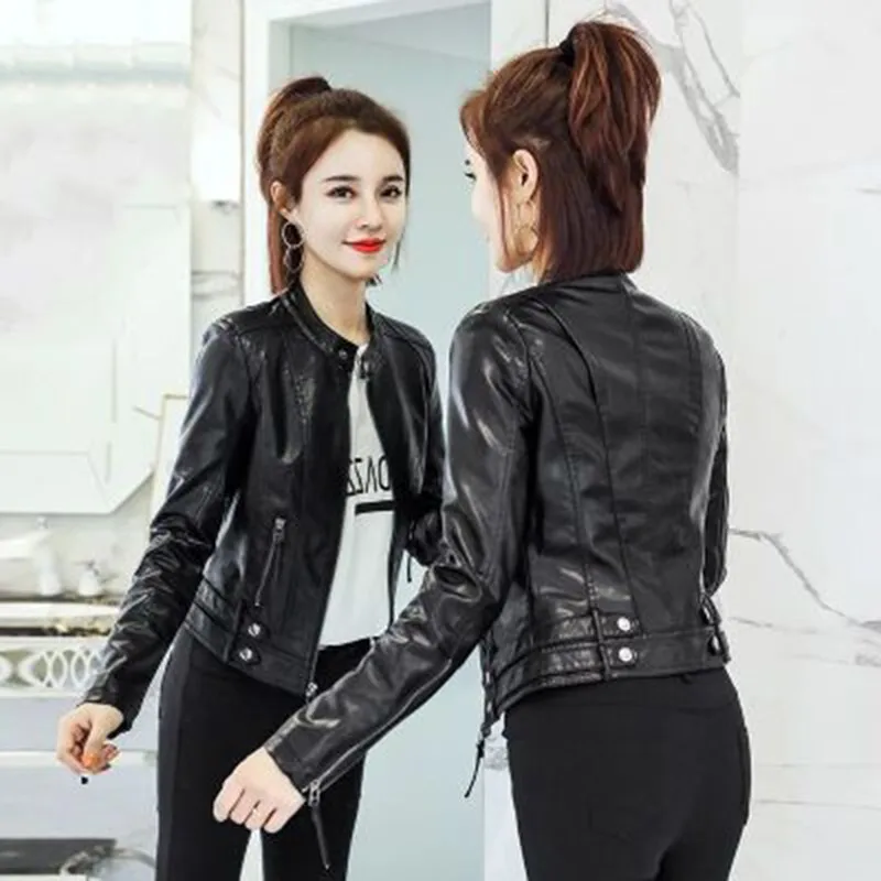 2020 New Autumn Women Pu Leather Jacket Woman Zipper Short Coat Female Black Punk Bomber Faux Leather Outwear spring  Blazer 3XL