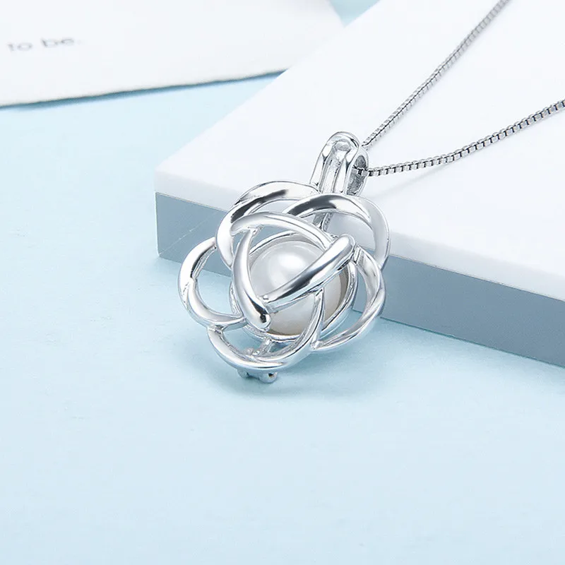 CLUCI 3pcs 925 Sterling Silver Flower Pearl Pendant Trendy Silver 925 Pendant Valentine Gift for Women Pearl Locket SC003SB