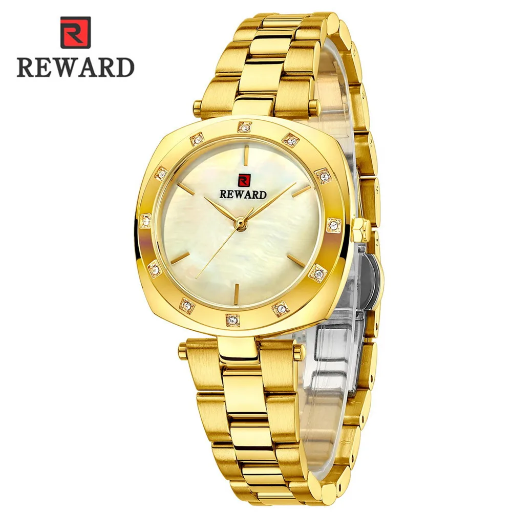 REWARD Diamond Watch For Women Luxury Brand Ladies Gold Square Dial Waterproof Watch Quartz Butterfly buckle Unique Female Watch