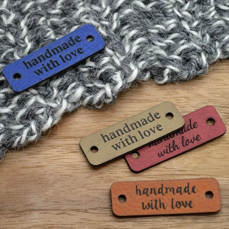 30pcs Handmade Knittting Crochet label Personalized brand logo Clothing Hat - DIY leather tags Sew on rectangle Garment labels